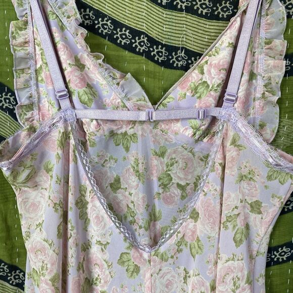 RARE Y2K Victoria's Secret Purple Floral Chiffon Babydoll Mini Dress Size Medium - Picture 12 of 16